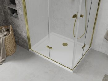 MEXEN/S - Lima Duo sprchovací kút 100x90, transparent, zlatá + vanička so sifónom 856-100-090-50-02-4010G