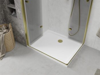 MEXEN/S - Lima Duo sprchovací kút 100x90, transparent, zlatá + vanička so sifónom 856-100-090-50-02-4010G