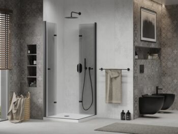 MEXEN/S - Lima Duo sprchovací kút 70x70, transparent, čierna + vanička so sifónom 856-070-070-70-02-4010B