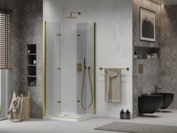 MEXEN/S - Lima Duo sprchovací kút 70x70, transparent, zlatá + vanička so sifónom 856-070-070-50-02-4010G