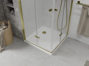 MEXEN/S - Lima Duo sprchovací kút 70x70, transparent, zlatá + vanička so sifónom 856-070-070-50-02-4010G