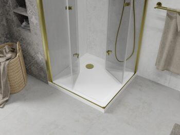 MEXEN/S - Lima Duo sprchovací kút 70x70, transparent, zlatá + vanička so sifónom 856-070-070-50-02-4010G