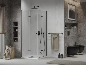 MEXEN/S - Lima Duo sprchovací kút 90x90, transparent, čierna + vanička so sifónom 856-090-090-70-02-4010B
