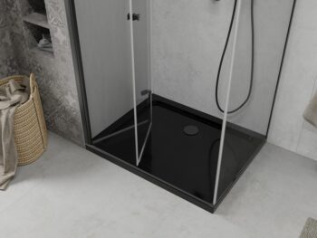 MEXEN/S - Lima sprchovací kút zalamovacie dvere 100 x 80, transparent, čierny + Flat čierna vanička so sifónom 856-100-080-70-00-4070B