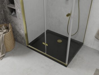 MEXEN/S - Lima sprchovací kút zalamovacie dvere 100 x 80, transparent, zlatý + Flat čierna vanička so sifónom 856-100-080-50-00-4070G