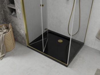 MEXEN/S - Lima sprchovací kút zalamovacie dvere 100 x 80, transparent, zlatý + Flat čierna vanička so sifónom 856-100-080-50-00-4070G