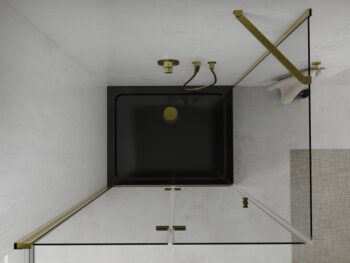 MEXEN/S - Lima sprchovací kút zalamovacie dvere 100 x 80, transparent, zlatý + Flat čierna vanička so sifónom 856-100-080-50-00-4070G