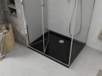 MEXEN/S - Lima sprchovací kút zalamovacie dvere 120 x 80, transparent, chróm + Flat čierna vanička so sifónom 856-120-080-01-00-4070
