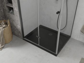 MEXEN/S - Lima sprchovací kút zalamovacie dvere 80 x 100, transparent, čierny + Flat čierna vanička so sifónom 856-080-100-70-00-4070B
