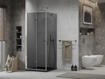 MEXEN/S - Lima sprchovací kút zalamovacie dvere 80 x 80, grafit, chróm + Flat čierna vanička so sifónom 856-080-080-01-40-4070