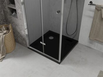 MEXEN/S - Lima sprchovací kút zalamovacie dvere 80 x 80, grafit, chróm + Flat čierna vanička so sifónom 856-080-080-01-40-4070
