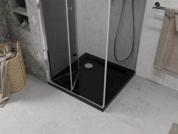 MEXEN/S - Lima sprchovací kút zalamovacie dvere 80 x 80, grafit, chróm + Flat čierna vanička so sifónom 856-080-080-01-40-4070