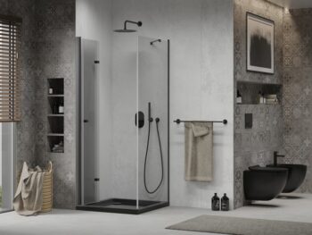 MEXEN/S - Lima sprchovací kút zalamovacie dvere 80 x 80, transparent, čierny + Flat čierna vanička so sifónom 856-080-080-70-00-4070B