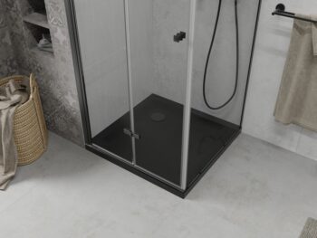 MEXEN/S - Lima sprchovací kút zalamovacie dvere 80 x 80, transparent, čierny + Flat čierna vanička so sifónom 856-080-080-70-00-4070B