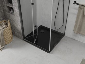 MEXEN/S - Lima sprchovací kút zalamovacie dvere 80 x 80, transparent, čierny + Flat čierna vanička so sifónom 856-080-080-70-00-4070B