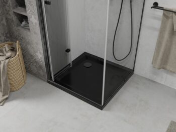 MEXEN/S - Lima sprchovací kút zalamovacie dvere 80 x 80, transparent, čierny + Flat čierna vanička so sifónom 856-080-080-70-00-4070B