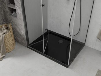 MEXEN/S - Lima sprchový kút zalamovacie dvere 90 x 100, transparent, čierny + Flat čierna vanička so sifónom 856-090-100-70-00-4070B