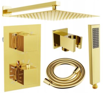 MEXEN/S MEXEN/S - Cube DR02 podomietkový sprchový SET + slim sprcha 25, zlatý 77502DR0225-50