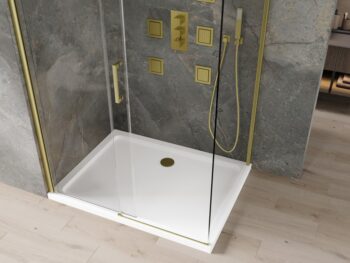 MEXEN/S - Omega Sprchovací kút 100x70, transparent, zlatý + vanička so sifónom 825-100-070-50-00-4010