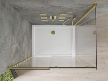 MEXEN/S - Omega Sprchovací kút 100x70, transparent, zlatý + vanička so sifónom 825-100-070-50-00-4010