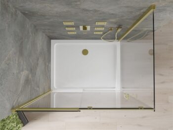 MEXEN/S - Omega Sprchovací kút 100x90, transparent, zlatý + vanička so sifónom 825-100-090-50-00-4010