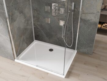 MEXEN/S - Omega obdĺžnikový sprchový kút 130x90, transparent, chróm + vanička 825-130-090-01-00-4010