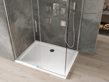 MEXEN/S - Omega obdĺžnikový sprchový kút 130x90, transparent, chróm + vanička 825-130-090-01-00-4010
