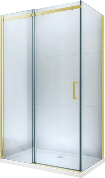 MEXEN/S - Omega obdĺžnikový sprchový kút 130x90, transparent, zlatý + vanička 825-130-090-50-00-4010