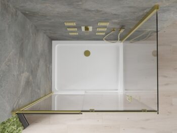 MEXEN/S - Omega obdĺžnikový sprchový kút 130x90, transparent, zlatý + vanička 825-130-090-50-00-4010