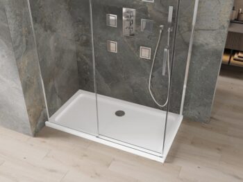 MEXEN/S - Omega obdĺžnikový sprchový kút 140x80, transparent, chróm + vanička 825-140-080-01-00-4010