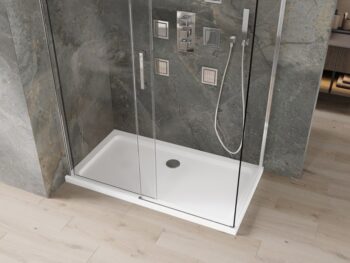 MEXEN/S - Omega obdĺžnikový sprchový kút 140x80, transparent, chróm + vanička 825-140-080-01-00-4010