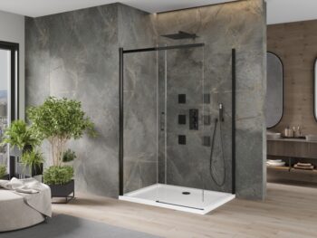 MEXEN/S - Omega sprchovací kút 100x70, transparent, čierna + biela vanička so sifónom 825-100-070-70-00-4010B