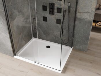 MEXEN/S - Omega sprchovací kút 100x70, transparent, čierna + biela vanička so sifónom 825-100-070-70-00-4010B