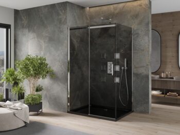 MEXEN/S - Omega sprchovací kút 100x80, grafit, chróm + čierna vanička so sifónom 825-100-080-01-40-4070