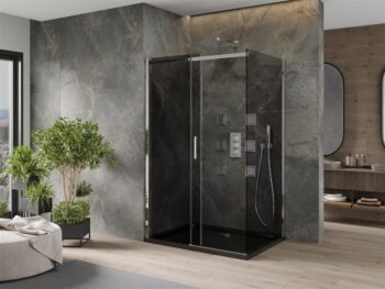 MEXEN/S - Omega sprchovací kút 100x80, grafit, chróm + čierna vanička so sifónom 825-100-080-01-40-4070