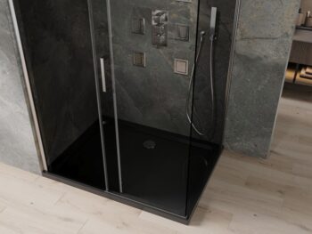 MEXEN/S - Omega sprchovací kút 100x80, grafit, chróm + čierna vanička so sifónom 825-100-080-01-40-4070