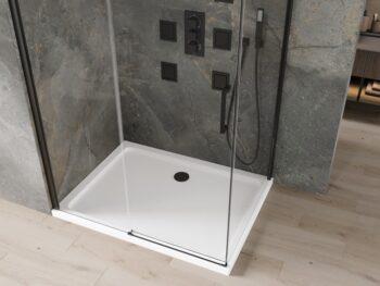 MEXEN/S - Omega sprchovací kút 110x70, transparent, čierna + biela vanička so sifónom 825-110-070-70-00-4010B