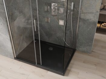 MEXEN/S - Omega sprchovací kút 120x80, transparent, chróm + čierna vanička so sifónom 825-120-080-01-00-4070