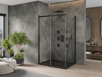 MEXEN/S - Omega sprchovací kút 120x80, transparent, čierna + čierna vanička so sifónom 825-120-080-70-00-4070B
