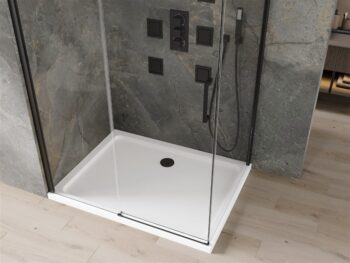 MEXEN/S - Omega sprchovací kút 120x90, transparent, čierna + biela vanička so sifónom 825-120-090-70-00-4010B