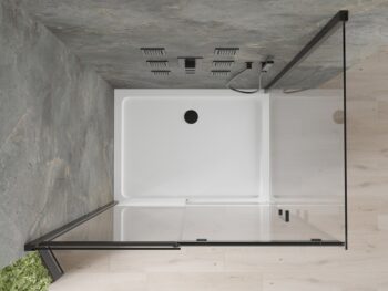 MEXEN/S - Omega sprchovací kút 120x90, transparent, čierna + biela vanička so sifónom 825-120-090-70-00-4010B