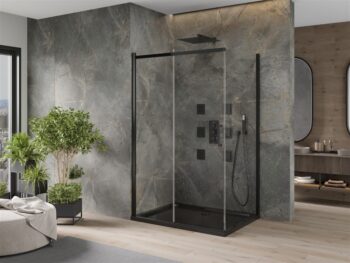 MEXEN/S - Omega sprchovací kút 120x90, transparent, čierna + čierna vanička so sifónom 825-120-090-70-00-4070B