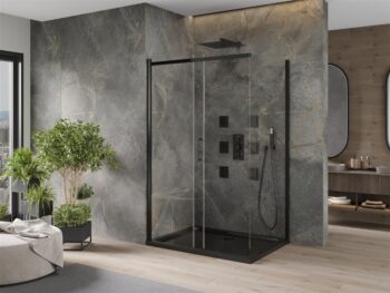 MEXEN/S - Omega sprchovací kút 120x90, transparent, čierna + čierna vanička so sifónom 825-120-090-70-00-4070B