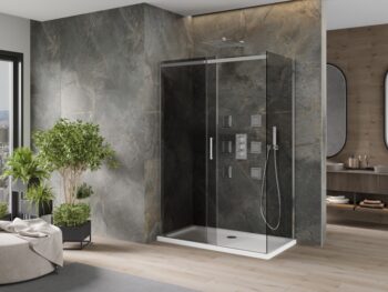 MEXEN/S - Omega sprchovací kút 140 x 80, grafit, chróm + vanička vrátane sifónu 825-140-080-01-40-4010