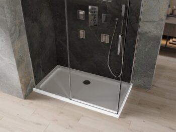 MEXEN/S - Omega sprchovací kút 140 x 80, grafit, chróm + vanička vrátane sifónu 825-140-080-01-40-4010