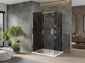 MEXEN/S - Omega sprchovací kút 140 x 90, grafit, chróm + vanička vrátane sifónu 825-140-090-01-40-4010