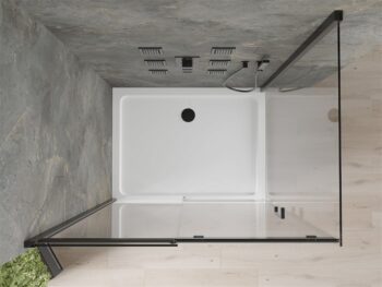 MEXEN/S - Omega sprchovací kút 140x90, transparent, čierna + biela vanička so sifónom 825-140-090-70-00-4010B