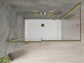 MEXEN/S - Omega sprchovací kút posuvný 140x70, sklo transparent, zlatá + vanička 825-140-070-50-00-4010