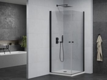 MEXEN/S - PRETORIA duo sprchovací kút 70 x 70, transparent, čierny + vanička vrátane sifónu 852-070-070-70-02-4010B