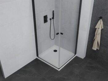 MEXEN/S - PRETORIA duo sprchovací kút 70 x 70, transparent, čierny + vanička vrátane sifónu 852-070-070-70-02-4010B